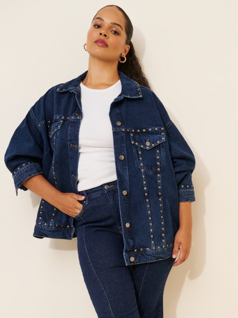 Pilcro Dark Blue Studded Denim Jacket